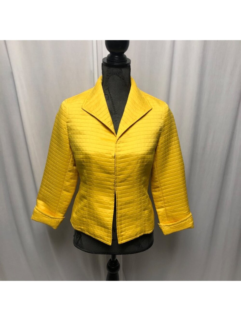 Laura Ashley Quilted Jacket Womens Size Small Petite Yellow Blazer Office Party